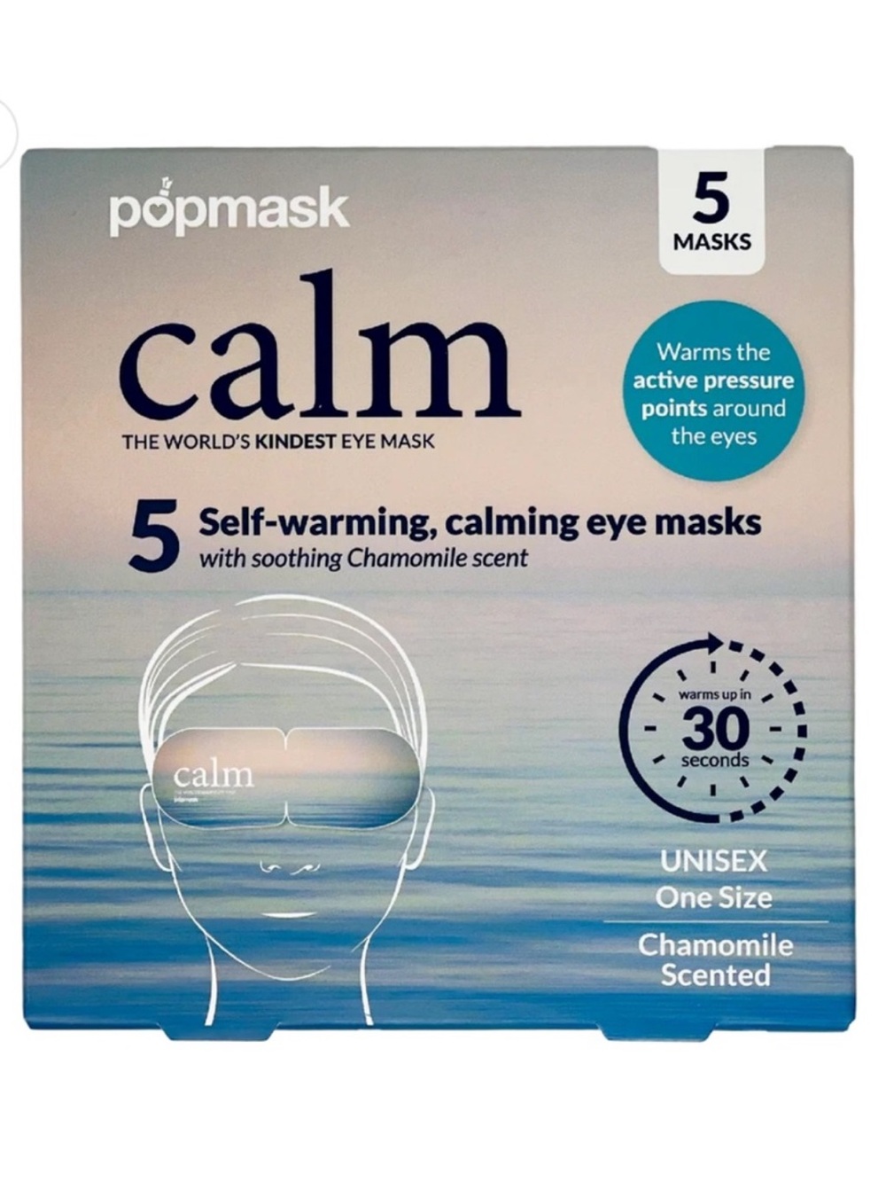 POPMASK LONDON Calm Self-warming Chamomile Scented Sleep Masks 5ct BRAND NEW
